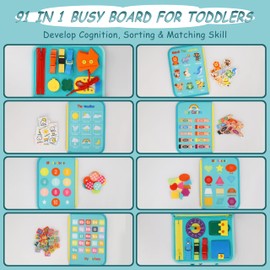 Welmay Busy Board Montessori Toy from 1 2 3 4 Years, Toddler Activity Board Motor Skills Toy Baby, Children's Sensory Board Gift Boy Girl
