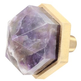 Amogeeli 2pcs Hexagonal Amethyst Cabinet Knobs with Screws, Decorative Faceted Hexagon Stone Knob Set for Drawer Closet Dresser Cupboard