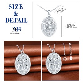 MicLee Women's Butterfly Necklace Pendant 925 Silver Photo Oval Lockets Silver Photo Necklace Amulet Creative Zircon Butterfly - Rose Engraving Openable Pendant