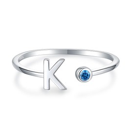 925 Sterling Silver Initial Letter Birthstone Rings for Women Adjustable 1-12 Month Birthstone Alphabet Stacking Ring for Teens Girls Stackable Birthstone Rings Birthday Jewelry Gift for Daughter Mom,