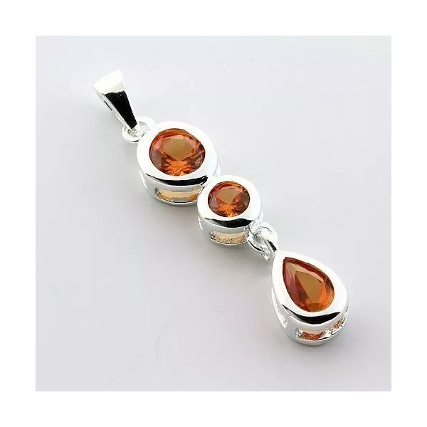 Unbranded CLEARANCE Sterling Lab Created Padparadsha Sapphire Three Stone Dangle