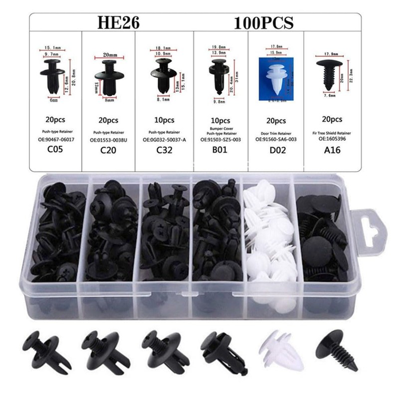 Bombinate Car Bumper Clips (6 Types, Set of 100 +