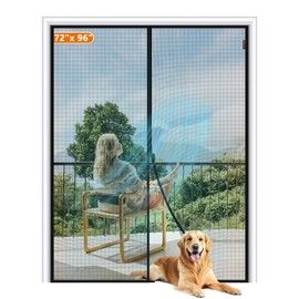 MAGZO Magnetic Screen Door Fit Door Size 72 x 96 Inch, Screen Size 74" x 97" Strong Magnet French Style Mesh, Heavy Duty Fiberglass Mesh with Hook & Loop for Sliding Entrance, Gray