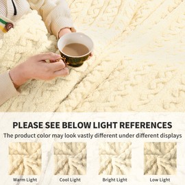 FY FIBER HOUSE Fleece Throw Blankets with 3D Pattern – Warm Super Soft Fluffy Cozy Decorative Blanket for Bed,Couch,Sofa,Camping,Travel(60"x80",Beige)