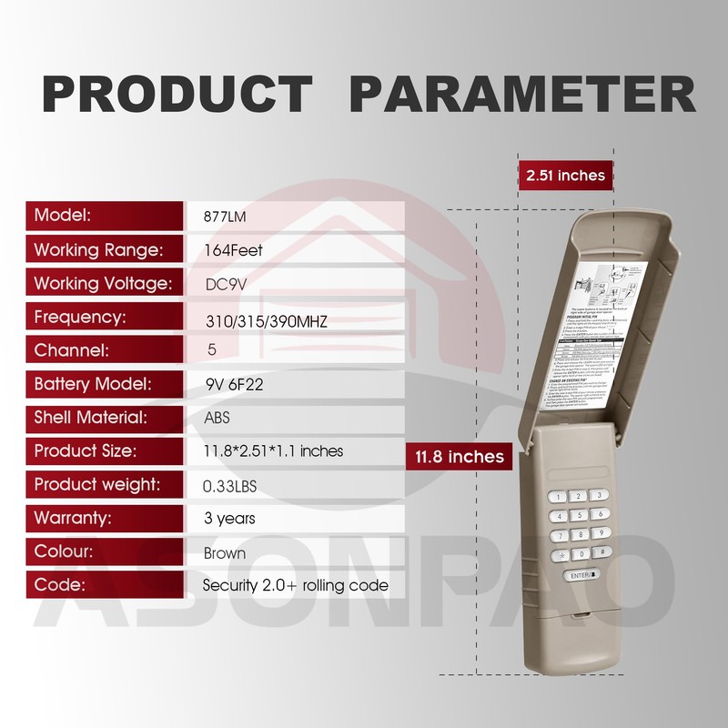877LM Wireless Universal LiftMaster Chamberlain Craftsman Garage Door Opener Keypad【12-Year-Warranty】
