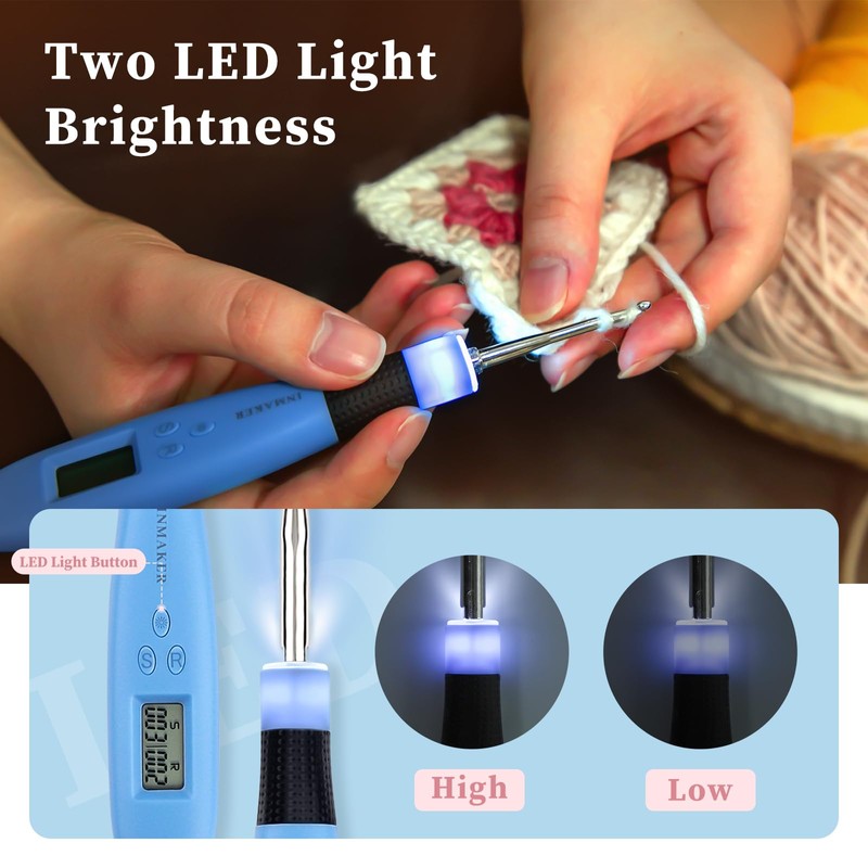 INMAKER Light up Crochet Hook Set Ergonomic, 18in1 Counting Crochet