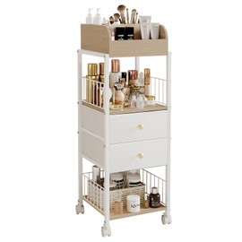 Floor Makeup Organizer Storage - Skincare Make Up Organizers and Storage with Drawers, Vanity Organizer Cosmetics Display Cases Holder for Skin Care Nail Polish Perfume Makeup Brush (White)