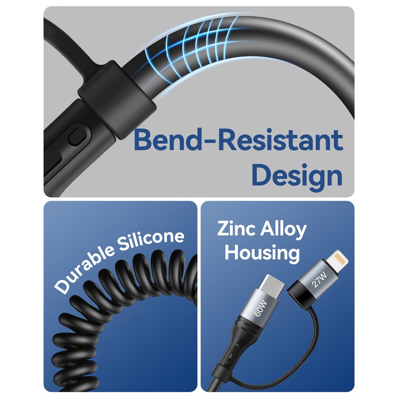 Cavo a Spirale USB A a USB C,60W Cavetto USB