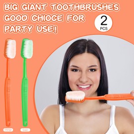 Ireer 2 Pieces Giant Toothbrush Prop Large Toothbrushes Big Brush Oversized Gag Novelty for Summer Halloween Costume Take Picture Comedy Party Favors Pet Grooming Brush(Orange, Green)