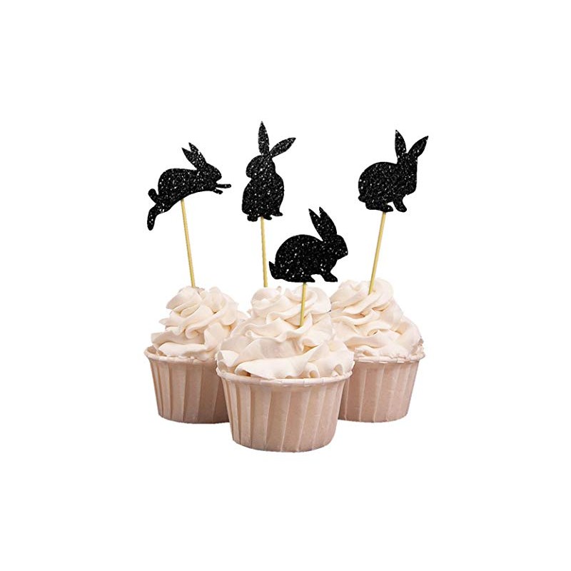 Darling Souvenir, Glitter Black Easter Bunny Rabbit Cupcake Toppers Dessert