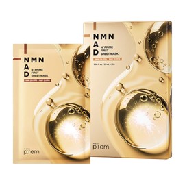 Make Prem Makeup Prime, N+ Prime First Sheet Mask, 0.9 fl oz (25 ml) x 5 Pieces, NMN NAD, Resveratrol, EGF, Fullerene, Syn-Ake, Elastic, Moisturizing, Aging Care, Dry Skin, Sensitive Skin, Korean