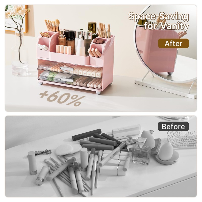 UFORU Makeup Organizer for Vanity with 2 Large Drawers, Cosmetic
