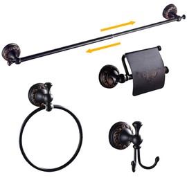 WINCASE Bronze Hardware Set Bathroom, Oil Rubbed Accessories Set Adjustable Towel Bar, 4 Pieces Wall Mounted Toilet Paper Holder ORB Robe Hook