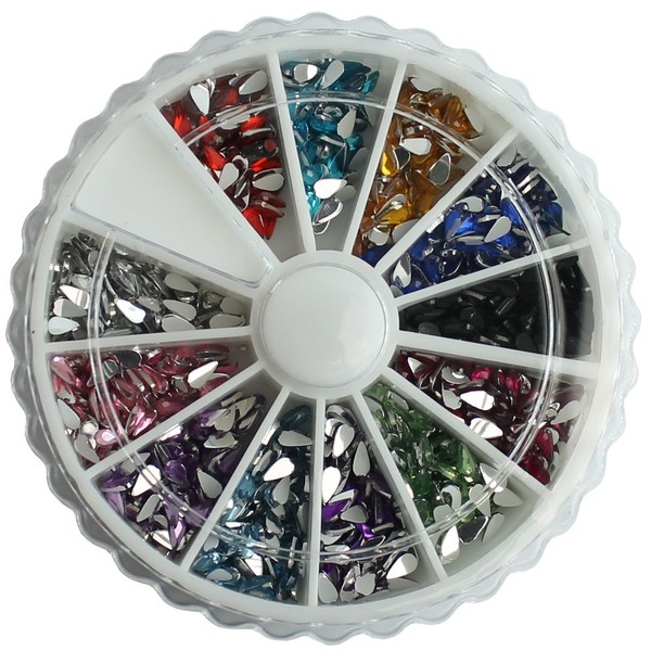 enForten 2pcs 12 Colors Teardrop shaped Gems Nail Art Glitter Rhinestone Wheel