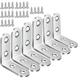 MOLATE Angle Bracket, Stainless Steel, Shelf Bracket, 2.6 x 2.6 inches (65 x 65 mm), Thickness 0.1 inches (3 mm), Universal Angle Bracket, L Shape Corner, 6 Brackets, Screws Included