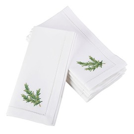 Saro Lifestyle Embroidered Rosemary Hemstitched Border Cotton Napkin (Set of 6), White, 20"x20"