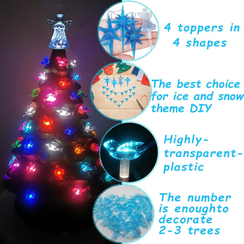 117Pcs Ceramic Christmas Tree AquaBlue Robin Bird Replacement Lights Bulbs