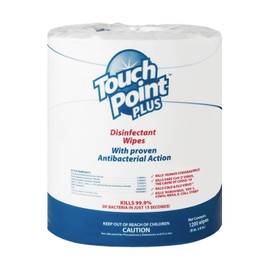 Touch Point Plus Disinfectant Wipes Roll - 1200 8”x6” Wipes, Pre-Saturated for Industrial, Fitness, Office, and Home Cleaning, EPA Registered for Killing Bacteria, SARS-CoV-2, and Viruses