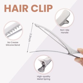 Medoca Hair Clips for Styling - 6 pcs No Crease Hair Clips for Women - Non Slip Duck Billed Hair Roller Clips with Silicone Band - Salon Hair Sectioning Clips Black White