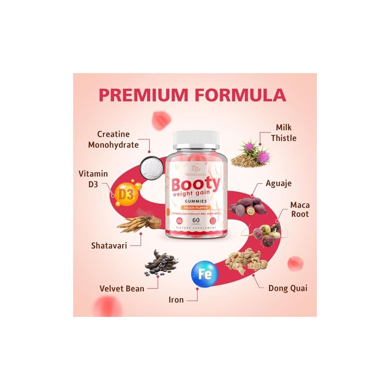 Booty Gummies for Women, BBL Gummies Contains CurvaBoost BBL Herb