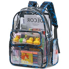 BTOOP Clear Backpack Heavy Duty Transparent Bag 17" See Through BookBag for Women Men Adults Work Festival Sports Travel (Graffiti Blue)
