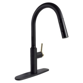 Phoenix PF231780 Premium Slimline Single Handle Pull Down Kitchen Faucet - Black with Gold-Tone Handle