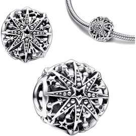 TAORUI 925 Sterling Silver Charms for Bracelets and Necklaces Celestial Snowflake Charm Mother's Day Birthday Christmas Jewelry Gift for Women