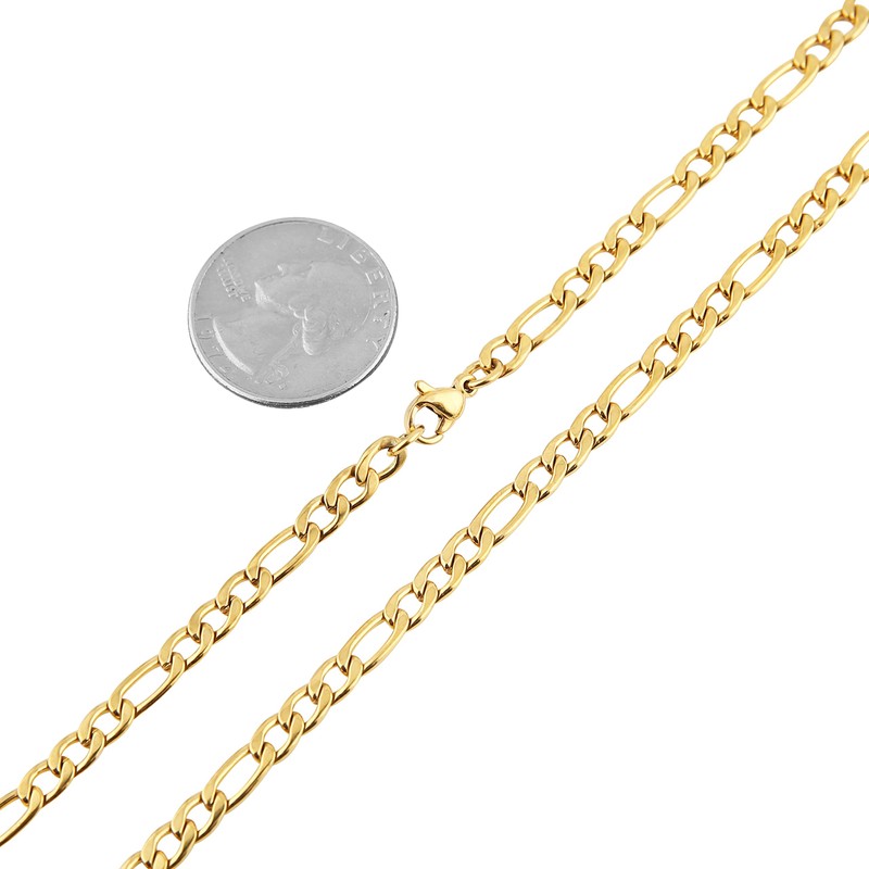 HZMAN Men 24k Real Gold Plated Figaro Chain 5mm Stainless