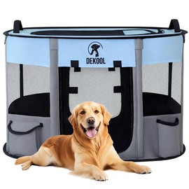 Dekool Foldable Dog Cat Playpen, Portable Dog Crate for Puppies, Cat, Puppy Play Pen for Indoors, Kennel Tent Crate for Indoor Outdoor Travel Camping Use with Carrying Case (Blue, L)