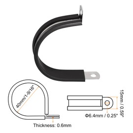 sourcing map 6Pcs 1-9/16 Inch(40mm) Cable Clamp 304 Stainless Steel Rubber Cushioned Insulated Clamp R Shape Metal Clamp for Tube Pipe Wire