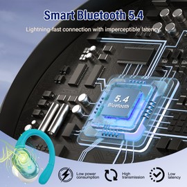 Qecnato Bluetooth Headphones Sport, 75H, In-Ear Headphones Wireless Bluetooth 5.4, HiFi Stereo, Earphones with 4 HD ENC Mic, LED Display, IP7 Waterproof Wireless Headset with Ear Hooks, Light Cyan