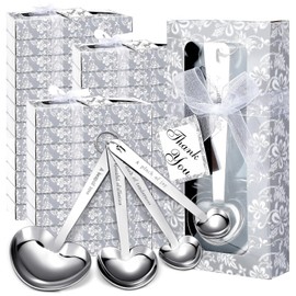 Yinder 50 Set Heart Shaped Measuring Spoons Wedding Favors for Guests Measuring Spoon Favors Gift with Gift Box and Thank You Card for Wedding Bridal Shower Baby Shower Birthday Souvenirs(Silver)