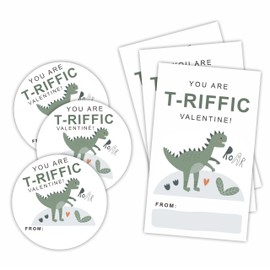 Dinosaur Valentine's Day Sticker Set -You are T-Riffic - 20 Round Label & 20 Self-Adhesive Tag, for Valentine Gift Wrapping, Friends, Kids, Decoration & Supplies - A04
