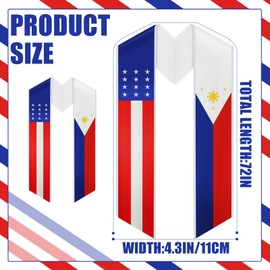 Thiccywoov Graduation Stole Sash Philippines and USA Flag Graduation Stole Class of 2024 American Filipino Graduation Stole Graduation Scarf for Study Abroad International Students Graduation's Day