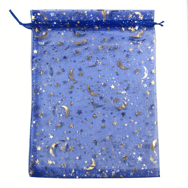 ANSLEY SHOP 100PCS Sheer Organza Bag Moon Star Design Pouches Jewelry Candy Bags Party Wedding Favor Gift Bags Packaging Drawstring Bags (4 x 6 Inch, Royal Blue)