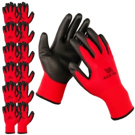 ACKTRA Ultra-Thin PU Safety WORK GLOVES 12 Pairs, WG002 Red/Black, X-Small