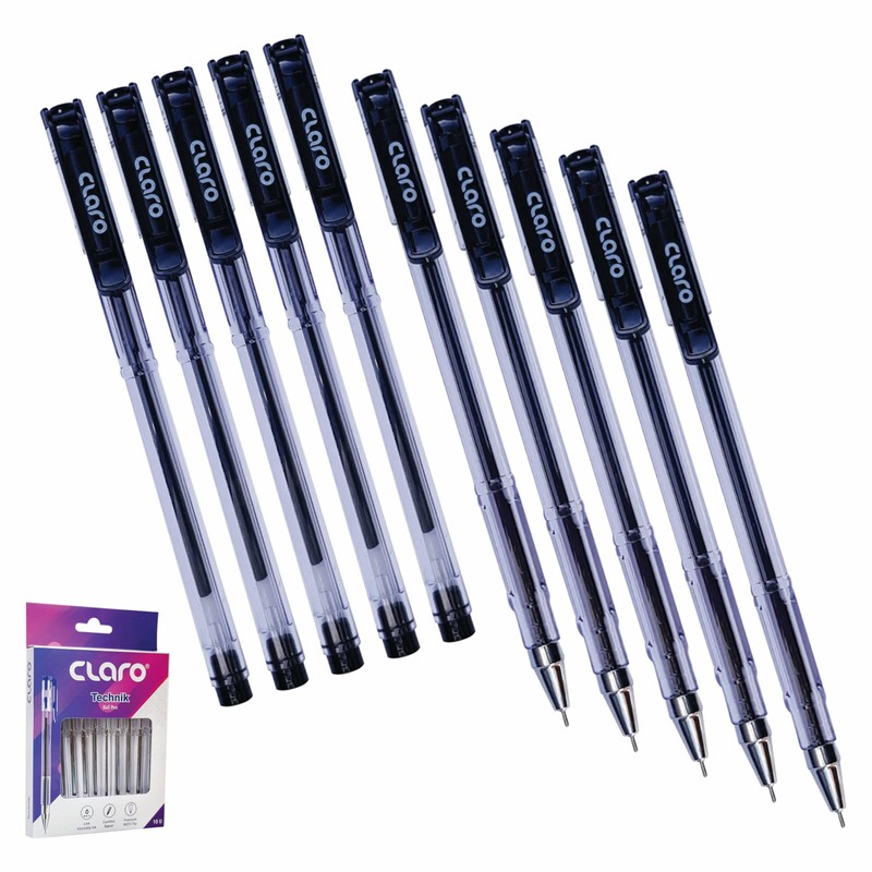 CLARO Technik Ballpoint Pens, BLACK, Fine Point (0.7mm), Pack of