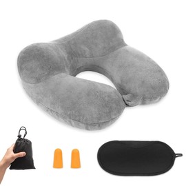Inflatable Travel Pillow, Neck Pillow, Inflatable Travel Pillow, Inflatable Neck Pillow, Aeroplane Inflatable with Sleeping Mask/Earplugs, Soft Velvet Neck Support for Travel, Plane, Car, Office