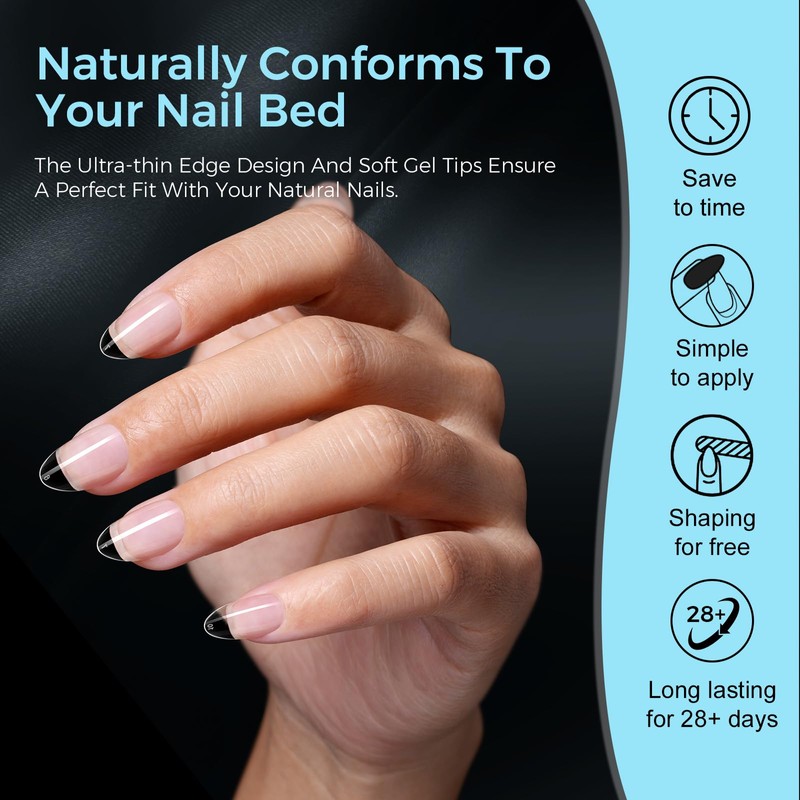 TOMICCA Extra Short Almond Nail Tips 504PCS, 12 Sizes Short