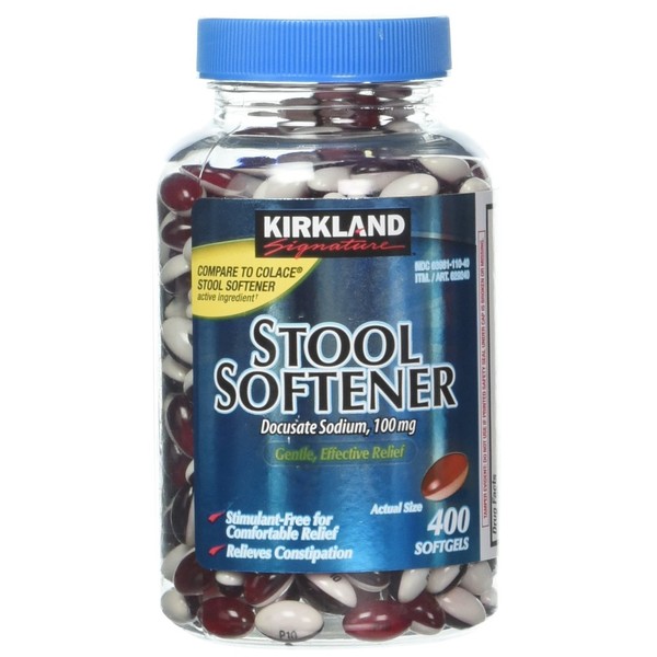 Compare Stool Softener to Colace! - Kirkland Signature Stool Softener Docusate Sodium 100 Mg, (400 Softgels) in One Bottle , Pack of 4
