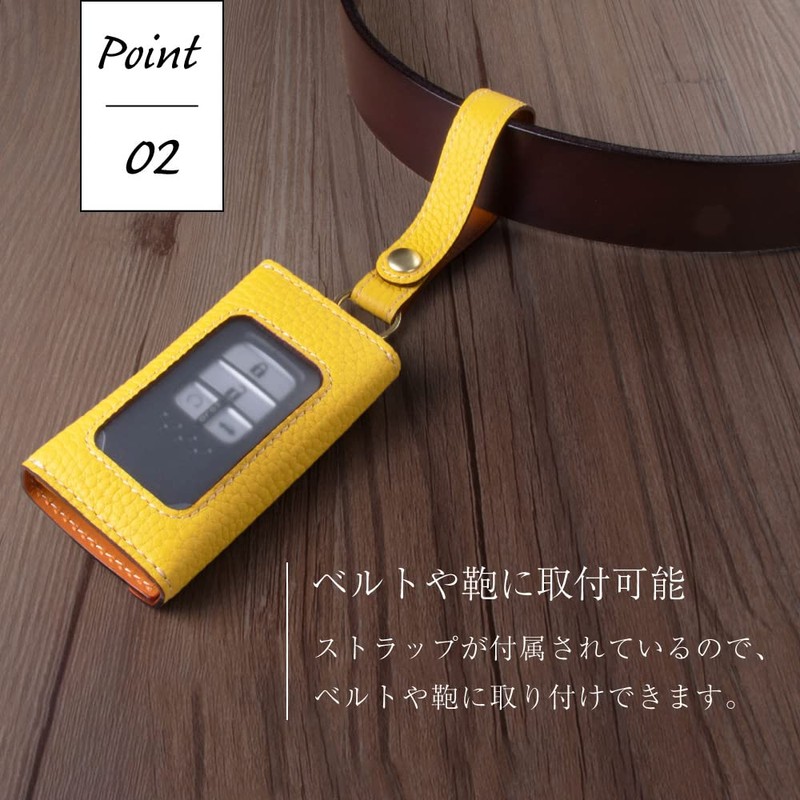 HANATORA Genuine Leather Smart Key Case with Strap, Shrink Leather,