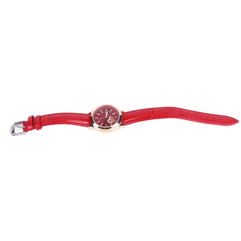 Women Watch Wine Red Mechanical Watch Luminous Waterproof Hollow Heart