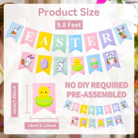Spring Easter Day Banner - Assorted Color Hanging Paper Garland Bunting Banner Sign with Bunny and Carrot Decorations, Photo Backdrop for Wall Home Mantel Office Party Supplies