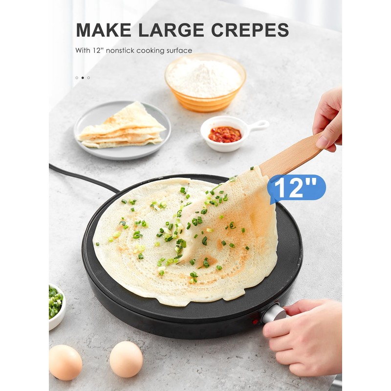 Crepe Maker Machine, Reemix Compact Pancake Griddle Precise Temperature Control,