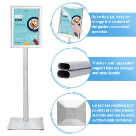 INNOVSIGN Heavy Duty Adjustable Pedestal Poster Sign Stand, 8.5x11 Aluminum Open Floor Standing Sign Holder for Vertical and Horizontal View Display (8.5x11,Silver)