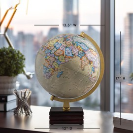 Waypoint Geographic Horizon Plus Globe, 12" Antique Ocean-Style World Globe, Up-to-Date Reference Globe for Home and Office Decor, 17“ H x 13.5“ W x 12“ D