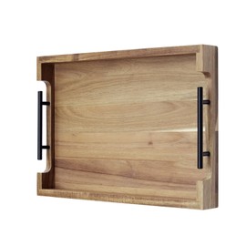 Acacia Wood Serving with Handles, Decorative Wooden Rustic Coffee Table Food Drinks Tray for Living Room, Ottoman, Coffee Table, Countertop Centerpiece