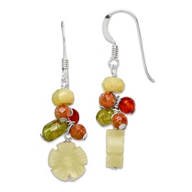 925 Sterling Silver Shepherd hook Dyed Jade Unikite Peridot Aventurine Carnelian Earrings 35x10mm Wide Dangle Earring for Women