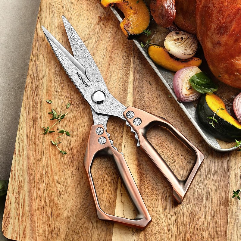HEZHEN Damask Kitchen Scissors, Multifunctional Cooking Scissors, Saw Cut, 110