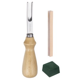 HARFINGTON 3pcs Leather Edge Beveler 8mm Wide Mouth Leather Edge Skiving Tool with 2 Side Whetstone Polishing Compound for Leather Tools DIY Leathercraft Skiver Cutting